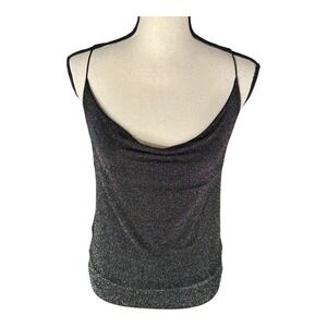 Juniors Extra CRAVE FRAME Black Shine Strappy Crisscross Tank Top Drape Sz M